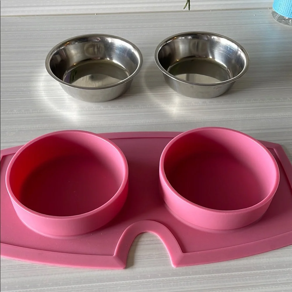 Pink Double Pet Bowl Set